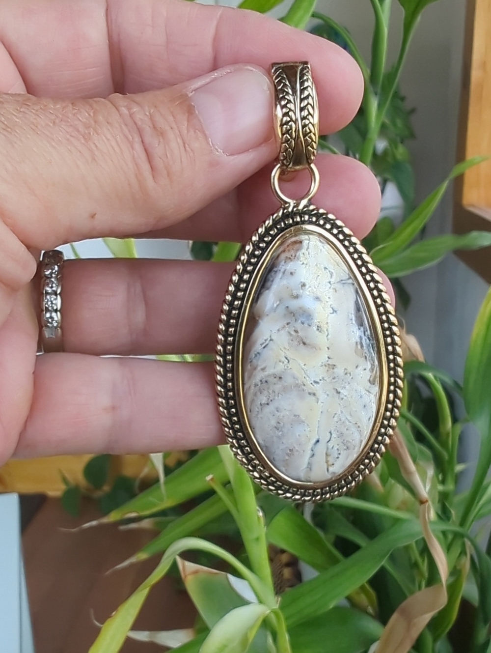 Barse Jasper Stone Brass Pendant/Enhancer, Magnetic Closure